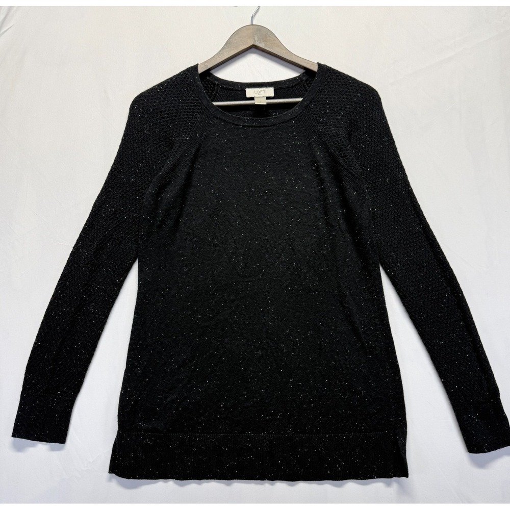 Loft Outlet Tunic Sweater Womens Small Black Speckled Waffle Knit Raglan Sleeve